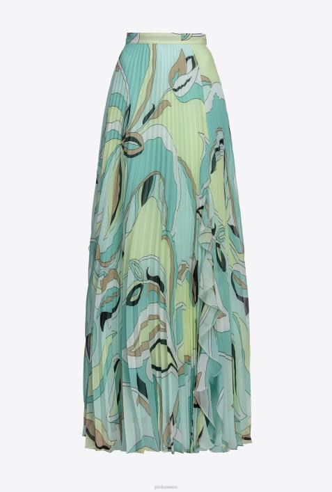 lange Röcke | Pinko mehrfarbig – Aquagrün/Beige Faltenrock mit Blütenknospen-PrintZ4ZP797