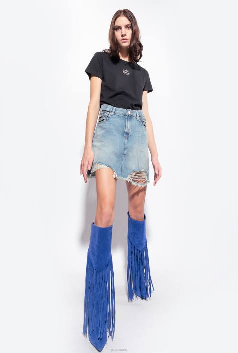 Miniröcke | Pinko Mittlere Vintage-Waschung Denim-Minirock mit SchnürdetailZ4ZP915