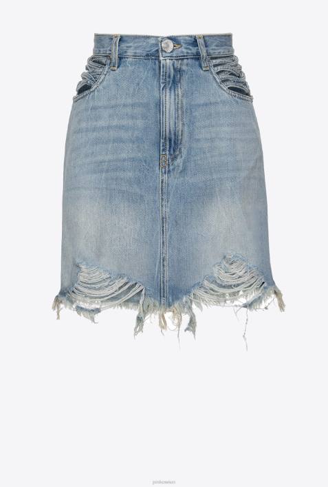 Miniröcke | Pinko Mittlere Vintage-Waschung Denim-Minirock mit SchnürdetailZ4ZP915