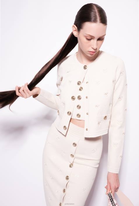 Röcke bis zur Wadenmitte | Pinko Birkenbeige Jacquard-Rock mit LiebesvögelnZ4ZP827