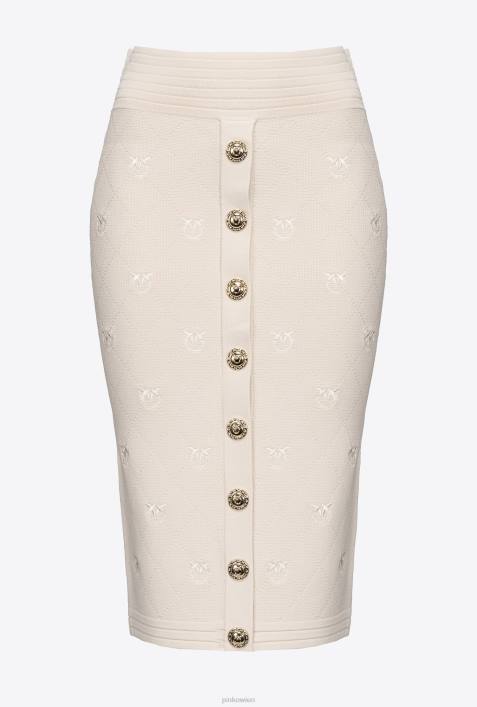 Röcke bis zur Wadenmitte | Pinko Birkenbeige Jacquard-Rock mit LiebesvögelnZ4ZP827