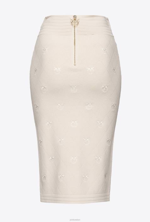 Röcke bis zur Wadenmitte | Pinko Birkenbeige Jacquard-Rock mit LiebesvögelnZ4ZP827