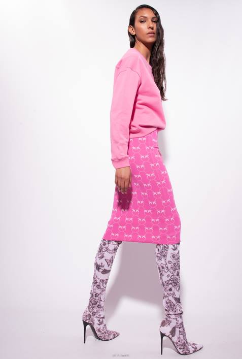 Röcke bis zur Wadenmitte | Pinko Fuchsia/Rosa Wadenlanger Rock aus Monogramm-JacquardZ4ZP824