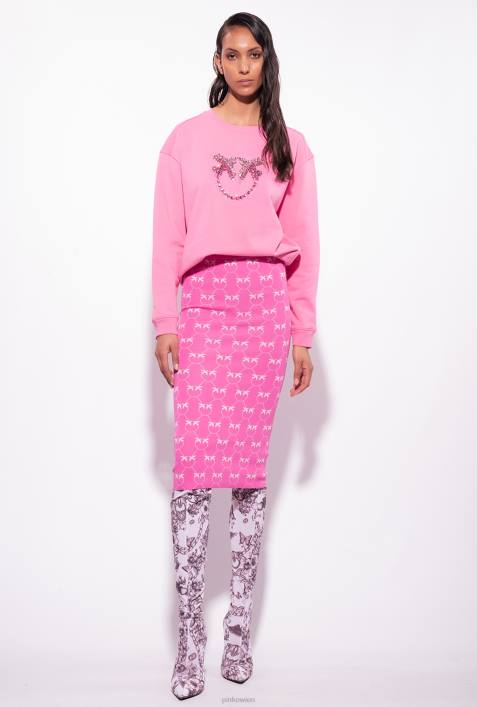 Röcke bis zur Wadenmitte | Pinko Fuchsia/Rosa Wadenlanger Rock aus Monogramm-JacquardZ4ZP824