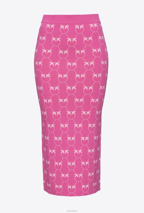 Röcke bis zur Wadenmitte | Pinko Fuchsia/Rosa Wadenlanger Rock aus Monogramm-JacquardZ4ZP824
