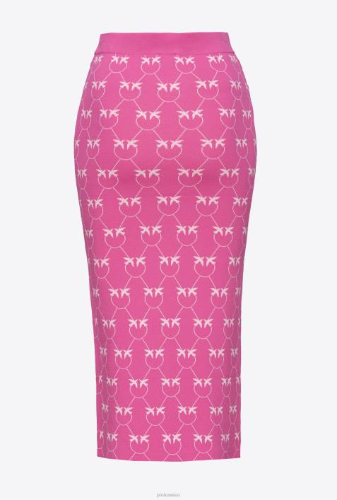Röcke bis zur Wadenmitte | Pinko Fuchsia/Rosa Wadenlanger Rock aus Monogramm-JacquardZ4ZP824