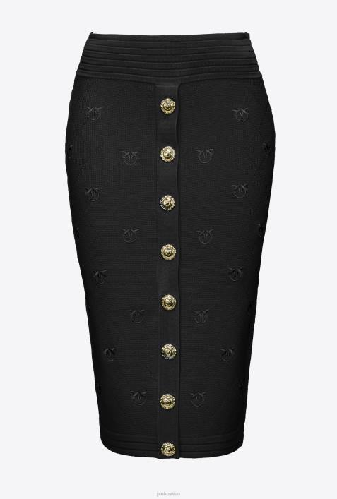 Röcke bis zur Wadenmitte | Pinko Limousine schwarz Jacquard-Rock mit LiebesvögelnZ4ZP826