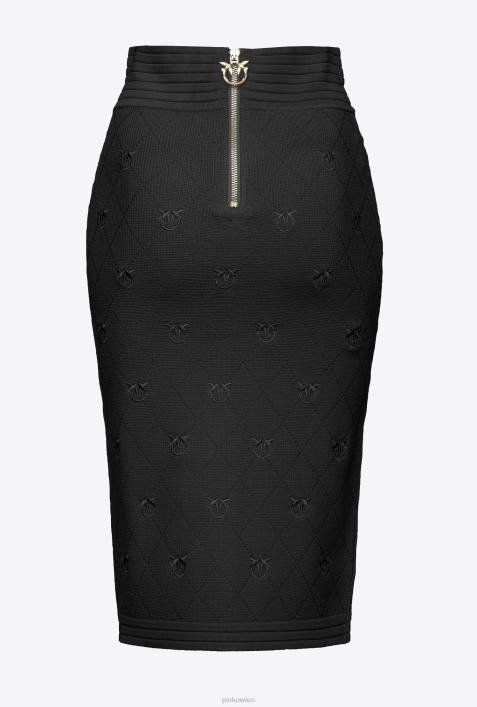 Röcke bis zur Wadenmitte | Pinko Limousine schwarz Jacquard-Rock mit LiebesvögelnZ4ZP826