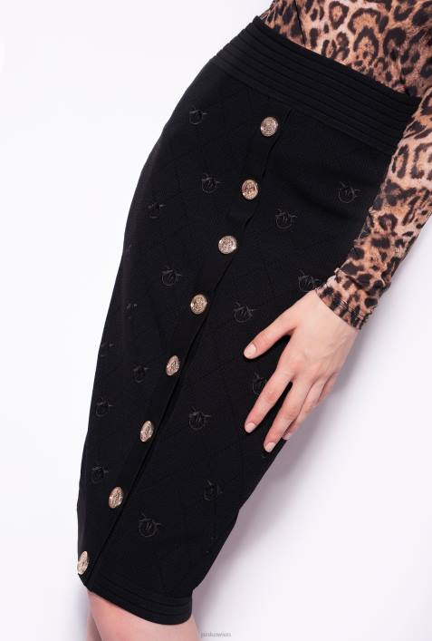 Röcke bis zur Wadenmitte | Pinko Limousine schwarz Jacquard-Rock mit LiebesvögelnZ4ZP925