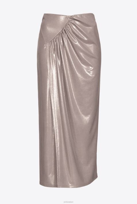 Röcke bis zur Wadenmitte | Pinko Pilzbeige Midirock aus laminiertem Jersey mit NasseffektZ4ZP900