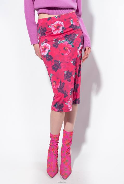 Röcke bis zur Wadenmitte | Pinko multi. Fuchsia/Rosa Wadenlanger Rock mit Hibiskus-PrintZ4ZP821