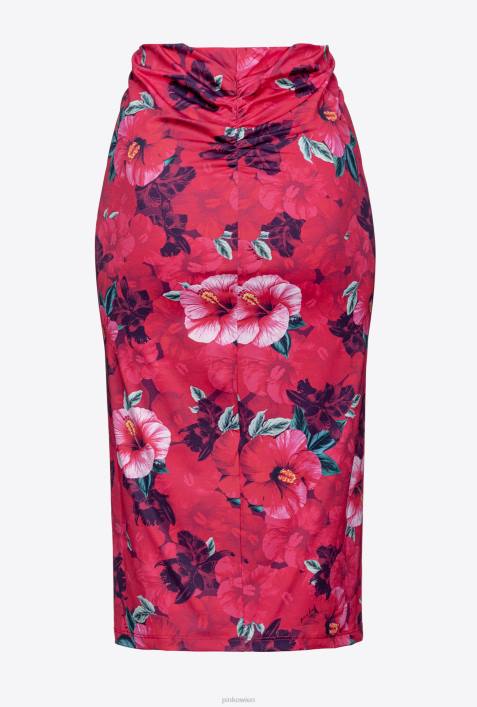 Röcke bis zur Wadenmitte | Pinko multi. Fuchsia/Rosa Wadenlanger Rock mit Hibiskus-PrintZ4ZP821