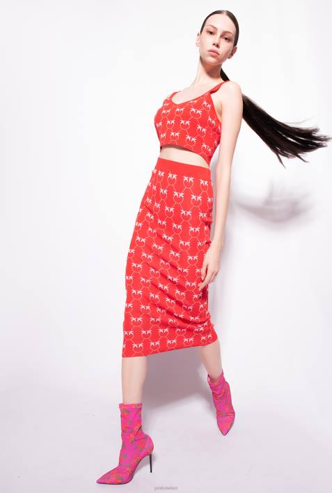 Röcke bis zur Wadenmitte | Pinko rot Rosa Wadenlanger Rock aus Monogramm-JacquardZ4ZP825