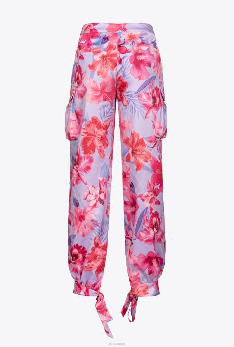 Freizeithosen | Pinko Flieder/Hellrosa/Fuchsia Cargohose aus Satin mit tropischem BlumendruckZ4ZP645