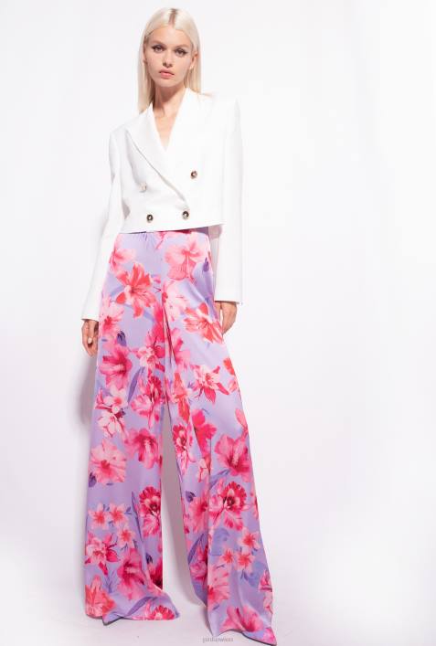 Freizeithosen | Pinko Flieder/Hellrosa/Fuchsia Hose mit weitem Bein und BlumendruckZ4ZP650