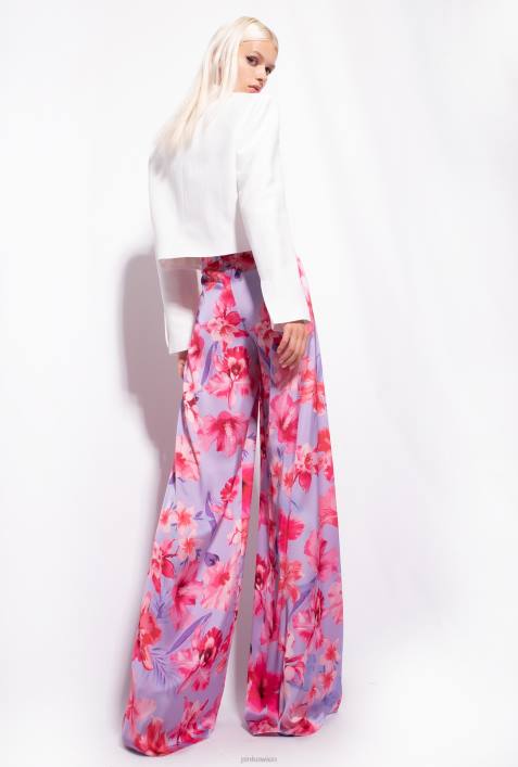 Freizeithosen | Pinko Flieder/Hellrosa/Fuchsia Hose mit weitem Bein und BlumendruckZ4ZP650