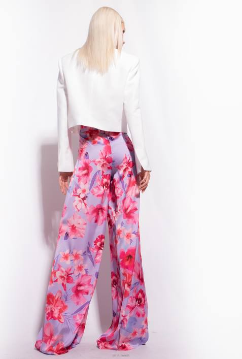 Freizeithosen | Pinko Flieder/Hellrosa/Fuchsia Hose mit weitem Bein und BlumendruckZ4ZP650