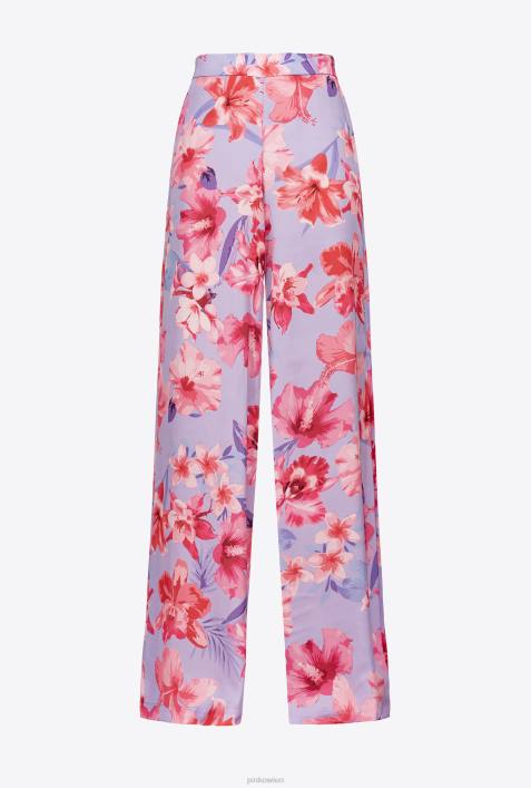 Freizeithosen | Pinko Flieder/Hellrosa/Fuchsia Hose mit weitem Bein und BlumendruckZ4ZP650