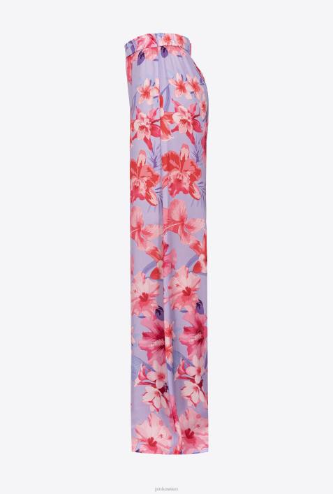 Freizeithosen | Pinko Flieder/Hellrosa/Fuchsia Hose mit weitem Bein und BlumendruckZ4ZP650
