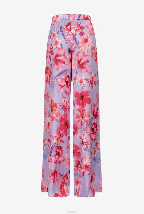 Freizeithosen | Pinko Flieder/Hellrosa/Fuchsia Hose mit weitem Bein und BlumendruckZ4ZP650