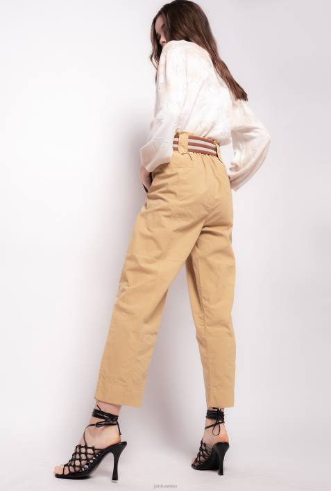 Freizeithosen | Pinko Gelb Braun Hose mit gestreiftem GürtelZ4ZP775