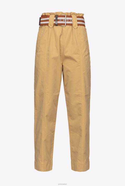 Freizeithosen | Pinko Gelb Braun Hose mit gestreiftem GürtelZ4ZP775