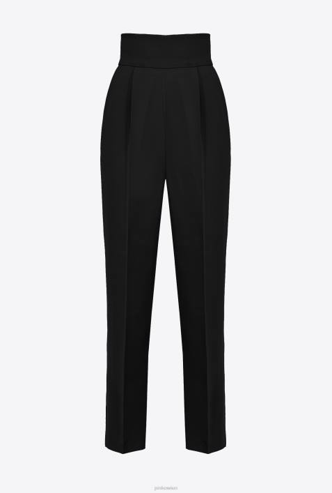 Freizeithosen | Pinko Limousine schwarz Hose aus Stretch-Crêpe mit hohem BundZ4ZP744