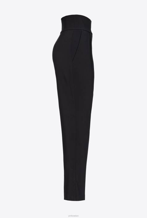 Freizeithosen | Pinko Limousine schwarz Hose aus Stretch-Crêpe mit hohem BundZ4ZP745