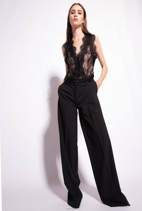 Freizeithosen | Pinko Limousine schwarz Hose mit weitem Bein und SatinZ4ZP735