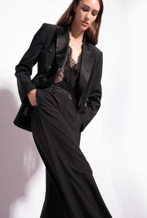 Freizeithosen | Pinko Limousine schwarz Hose mit weitem Bein und SatinZ4ZP735