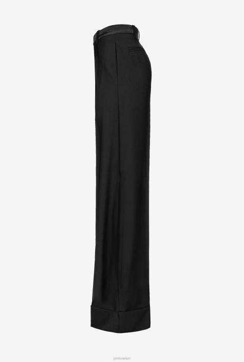 Freizeithosen | Pinko Limousine schwarz Hose mit weitem Bein und SatinZ4ZP735