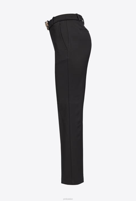 Freizeithosen | Pinko Limousine schwarz Slim-Fit-Hose mit Love Birds-GürtelZ4ZP761