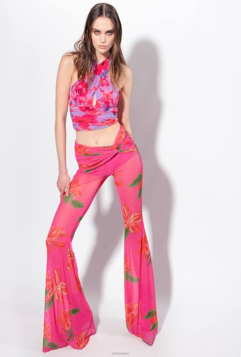 Freizeithosen | Pinko Multi-Fuchsia/Rot Halbtransparente Hose mit BlumenmusterZ4ZP758