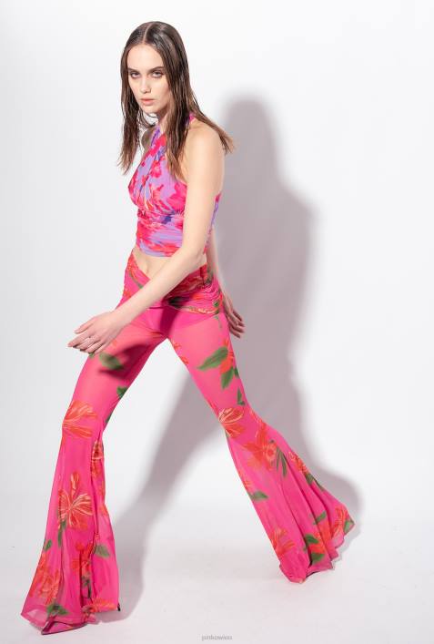 Freizeithosen | Pinko Multi-Fuchsia/Rot Halbtransparente Hose mit BlumenmusterZ4ZP758