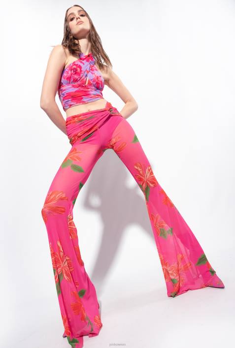 Freizeithosen | Pinko Multi-Fuchsia/Rot Halbtransparente Hose mit BlumenmusterZ4ZP758