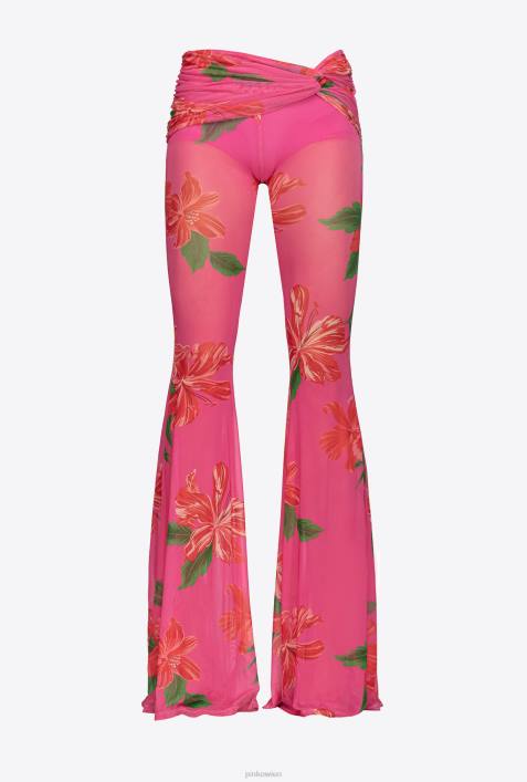 Freizeithosen | Pinko Multi-Fuchsia/Rot Halbtransparente Hose mit BlumenmusterZ4ZP758