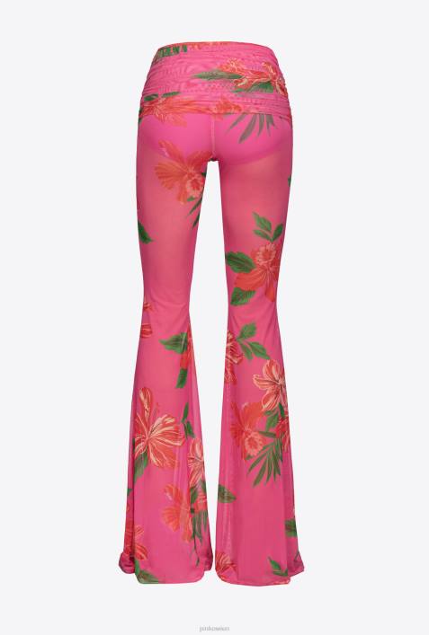 Freizeithosen | Pinko Multi-Fuchsia/Rot Halbtransparente Hose mit BlumenmusterZ4ZP758