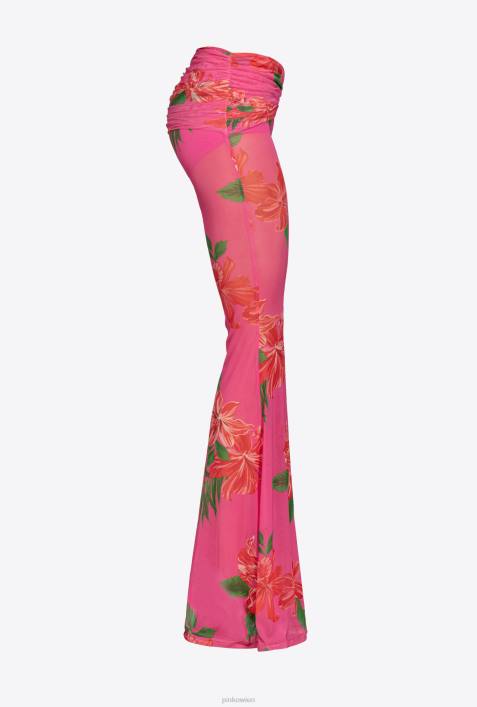 Freizeithosen | Pinko Multi-Fuchsia/Rot Halbtransparente Hose mit BlumenmusterZ4ZP758