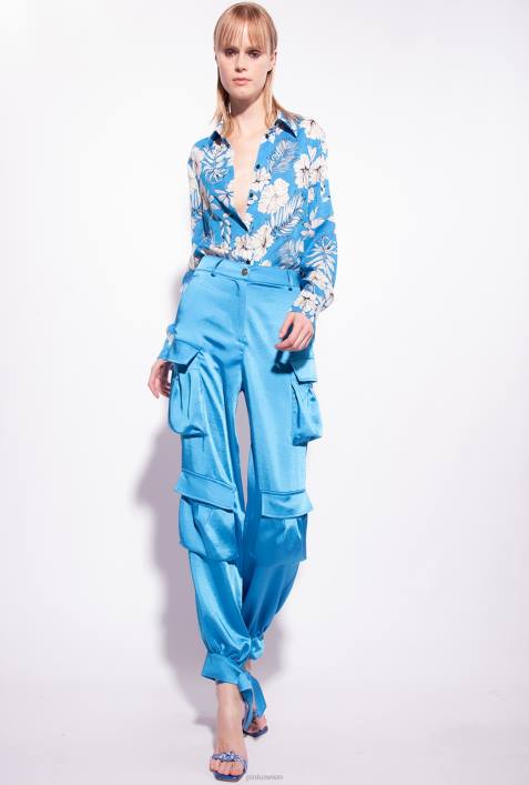 Freizeithosen | Pinko Regisseur blau Cargohose aus SatinZ4ZP763