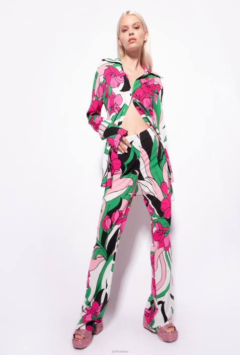 Freizeithosen | Pinko mehrfarbig schwarz/fuchsia Fließende Hose mit BlumendruckZ4ZP671