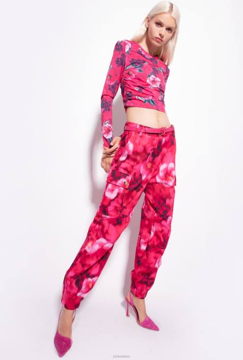 Freizeithosen | Pinko multi. Fuchsia/Rosa Cargohose mit Hibiskus-PrintZ4ZP649