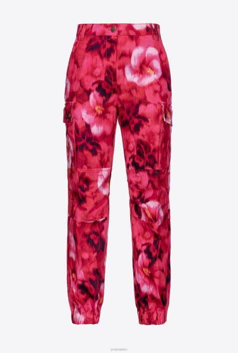 Freizeithosen | Pinko multi. Fuchsia/Rosa Cargohose mit Hibiskus-PrintZ4ZP649
