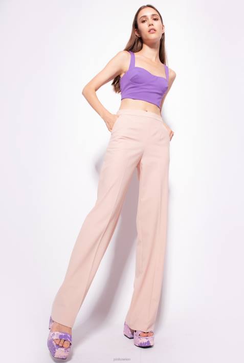 Freizeithosen | Pinko nackt - rosa Wollhose mit weitem BeinZ4ZP695