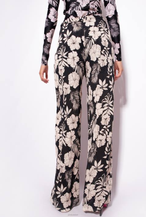 Freizeithosen | Pinko schwarz/butter Hose mit weitem Bein und grafischen BlumendetailsZ4ZP676