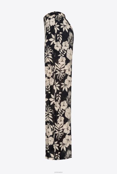 Freizeithosen | Pinko schwarz/butter Hose mit weitem Bein und grafischen BlumendetailsZ4ZP676
