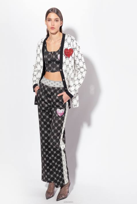 Freizeithosen | Pinko schwarz/ecru Gestrickte Hose mit Jacquard-MonogrammZ4ZP773