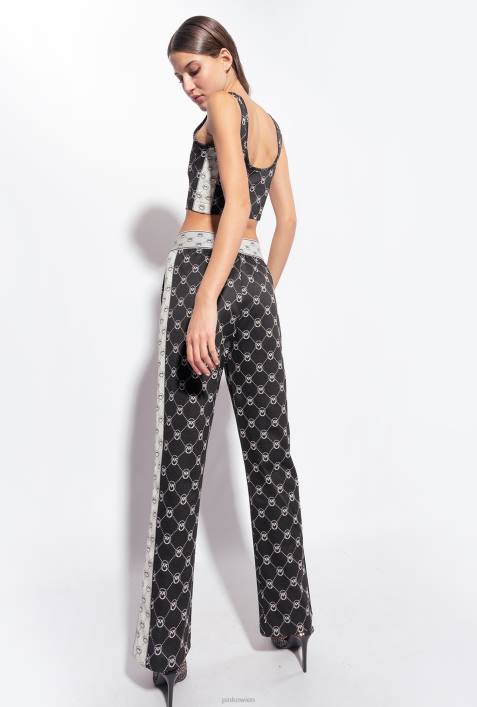 Freizeithosen | Pinko schwarz/ecru Gestrickte Hose mit Jacquard-MonogrammZ4ZP773