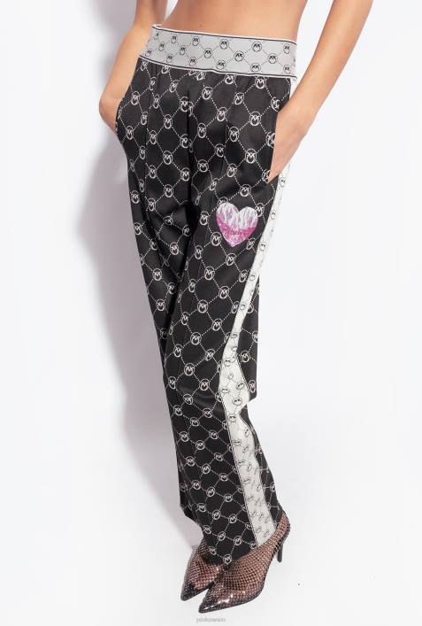 Freizeithosen | Pinko schwarz/ecru Gestrickte Hose mit Jacquard-MonogrammZ4ZP773