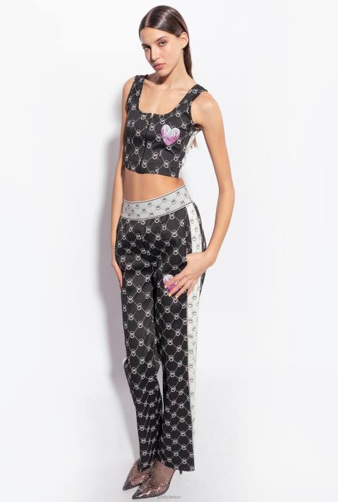 Freizeithosen | Pinko schwarz/ecru Gestrickte Hose mit Jacquard-MonogrammZ4ZP773