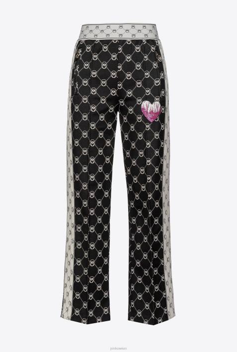 Freizeithosen | Pinko schwarz/ecru Gestrickte Hose mit Jacquard-MonogrammZ4ZP773